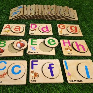Wooden Alphabet Matching Toy with Flash Cards – Montessori Cognitive Learning Game for Kids