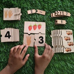 Wooden Counting & Matching Numbers Puzzle – Montessori Math Learning Kit for Kids
