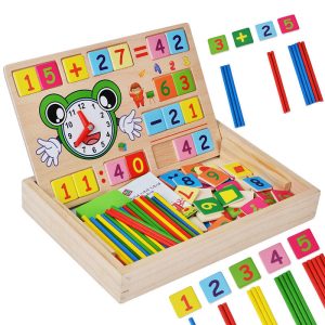 Wooden Montessori Educational Toy for Kids – Math Learning Box with Number Blocks and Chalkboard